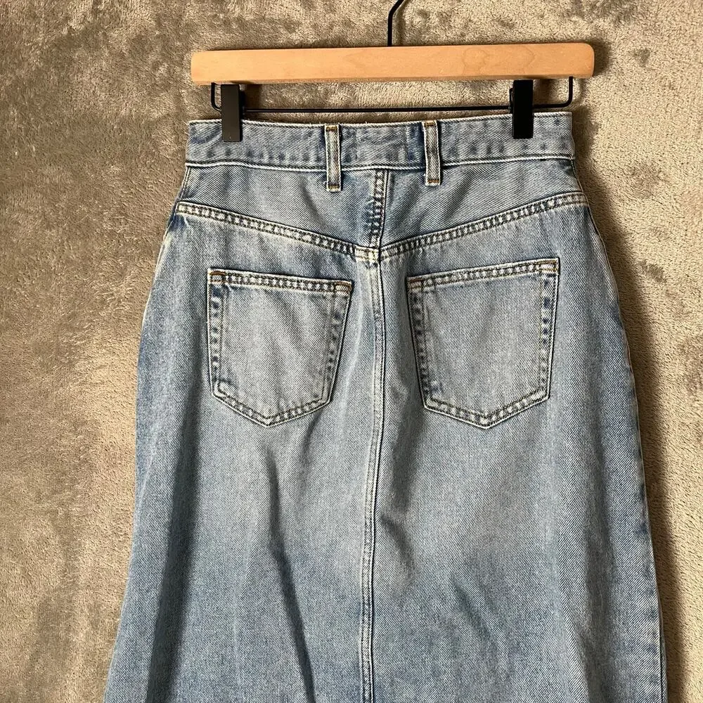 Pilcro‎ Anthropologie Madi Front Slit Denim Maxi Skirt Summer Wash Size 6_6